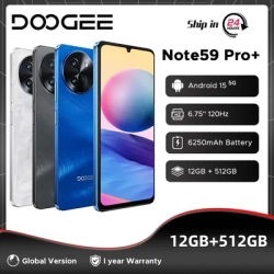 Global Version DOOGEE Note59 Pro+ 5G Smartphone 36GB(12+24) 512GB 6.75" HD+ 120Hz UNISOC T8200 50MP Camera 6250mAh Battery NFC