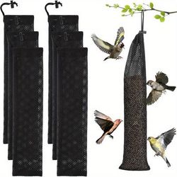 TEMU 6pcs Plant Material Bird Feeder Mesh Hanging Finch , Sturdy, Thistle Seed Feeder, With Drawstring, For Birds, Garden Yard Outdoor
