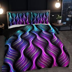 TEMU 2/3pcs Neon Glow Abstract Line Duvet Cover Set With 1 Duvet Cover + 1/2 Pillowcases Without Pillow Inserts, Home Dorm High-definition Printed Bed Sheet Fitted Sheet