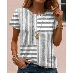 Per donna Maglietta Stampato Grafico Geometrico Vintage Classico Casual Manica Corta Girocollo Top Regolari Quotidiano Weekend Abbigliamento mare Blu Rosso Viola Grigio Estate Primavera