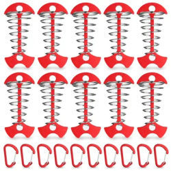 10pcs Deck Anchor Pegs Windproof Aluminum Deck Tie Down Spring Fishbone Tent Anchors Tent Rope Tensioner Guyline Cord Adjuster