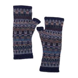Sacred Path,'Baby Alpaca Knit Fingerless Mittens with Geometric Patterns'