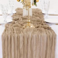 TEMU 5pcs Boho Chic Polyester Gauze Table Runners - Vintage Country Style Cheese Cloth For Weddings, Bridal Showers & Birthday Decor