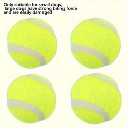 TEMU 4pcs Interactive Dog Tennis Balls - Rubber Chew Toys For Small Dogs, High Bounce & Catch Ball Fun, Striped Design, No Batteries Needed, Outdoor Play And Exercise, Tennis Balls For Dogs