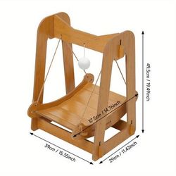 "TEMU Cozy Wooden Cat Hammock - Double-layer Anti-tip Swing With Hanging Ball Toy, Beige, 15.3"x11.4"x19.3", Mdf Construction, Detachable & Comfortable For Indoor Cats"