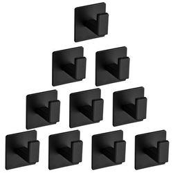 TEMU 10pcs Heavy Duty Stainless Steel Self-adhesive Wall Hooks, No Drilling Bath Towel & Coat Hangers For Bathroom, Bedroom, Kitchen - Contemporary , Sturdy Square Hooks For Robes & Clothes