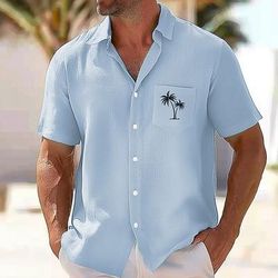 Per uomo Albero di Cocco Piante Tropicali Camicia Camicia hawaiana estiva Camicia con Bottoni Manica Corta Hawaiano Resort All'aperto Vacanza Ferie Estate Collo ripiegato Stampa 3D Camicia tipo lino