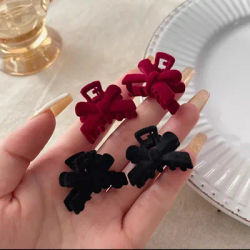 Elegant Velvet Bow Small Hair Clip Vintage Princess Barrettes for Women Mini Flyaway Hair Clips
