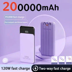 200000mAh Large Capacity Super Fast Charging Mobile Power Bank Convenient 120W built-in three wire Suitable for iPhone Xiaomi