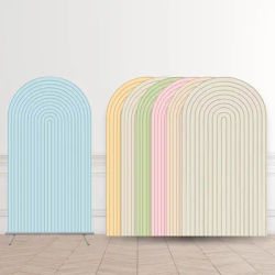 Mehofond Custom 2-Sided Blue Pink Brown Beige Stripe Kids Birthday Party Baby Shower Cover Chiara Arch Background Decor Backdrop