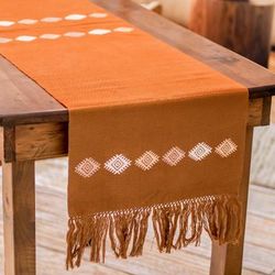 'Rhombus-Themed Cotton Table Runner Hand-Loomed in Guatemala'