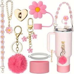 TEMU 8pcs Accessories For 40&30oz With Handle Strap - Including Straw Cover Cap, Water Strap, Silicone Sleeve Boot, Keychain Charms, Valentine's Day Gift, Day, Christmas, New Year