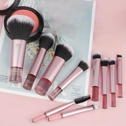 TEMU 10pcs Mini Travel Makeup Brush Set, Palm , Unscented, Normal , Polyester Bristles, Abs Plastic Handle, Portable Storage Bag Included, Multi-functional For Touch-ups