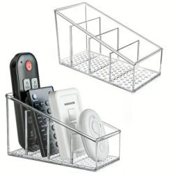 1pc Clear Plastic Remote Control Holder and Desk Organizer with 4 Compartments for Home and Office Use