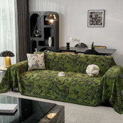 Green Chenille Slipcover Retro Tiger Animal Anti Cat Scratch Furniture Protector Bedspread Couch Towel Full Cover Blanket 3 Set