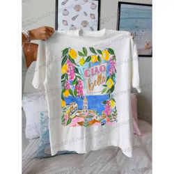 Ciao Bella Fruit And Plant Printed Cotton T-Shirt Summer Women'S Comfortable Casual Short Sleeve Travel Vacation Tee Loose Top