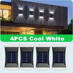 TEMU 4pcs Led Solar Wall Fence Lights Up And Down Lighting, Solar Powered Outdoor Decking Light, Solar Fence Light For Yard Garden Garage Pools Deck Stairs Pathway Patio Lamp Warm White/cool White