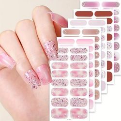TEMU 96pcs Pink And Red Gradient Transparent Sparkling Full Nail Wraps, Disposable Nail Stickers, Suitable For Women's Date Travel And Daily Diy Nail Stickers