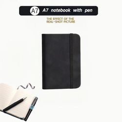 TEMU 2pcs Set With Pen Mini Portable A7 Notebook/pocket Notebook, Leather Cover, Thick Inner Pages, Book, Diary, Simple Memo Pad For Office