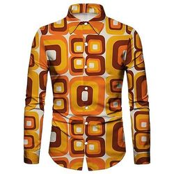 Retrò Vintage Anni '70 Camicia Disco Geometrico Psichedelico Costume Per uomo Halloween Carnevale Festival Musicale Parata dell'Orgoglio Adulti Camicia