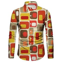 Retrò Vintage Anni '70 Camicia Disco Geometrico Psichedelico Costume Per uomo Halloween Carnevale Festival Musicale Parata dell'Orgoglio Adulti Camicia