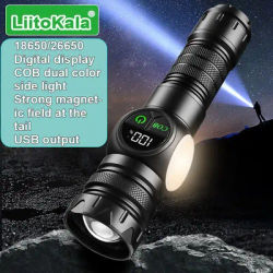 LiitoKala Digital Display Flashlight with COB Side Light Compatible with 18650/26650 Batteries Handheld Tactical LED Lamp