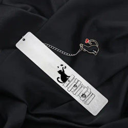 1pc Engraved Stainless Steel Bookmark - Cartoon Cat & Butterfly Design, Durable Teacher'S Day Thanksgiving Gift Best Classmates