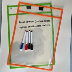 TEMU 6/14/18pcs A4 Transparent Plastic File Bags With 3pcs Random Colors - Reusable Erasable Reusable Protector Sheets For Office, School, Warehouse & Outdoor Use