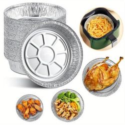 TEMU Lixada Air Fryer Special Tin Foil Tray Food Anti-oil Barbecue Tray Oven Baking Tray Anti-oil Wash-free Resistant 6-inch Deep Tray (50 Pieces)