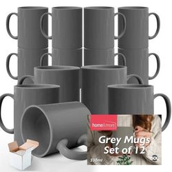 TEMU 12-36 Set Of Grey Mugs 330ml Large Stoneware Ceramic Coffee Tea Cup Bulk + Individually