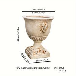 TEMU 1pc Rustic High-foot Planter, Round Painted Flower Pot With Drainage Hole, Indoor Outdoor Garden Courtyard Plant Container, Floor-standing