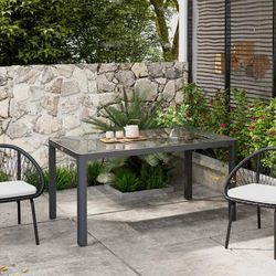 TEMU Outdoor Dining Table For 6, Garden Table With Tempered And Aluminium Frame For Balcony, Patio, 150cm X 88cm, Grey