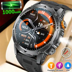 LIGE Super grande batterie 1000mAh montre intelligente hommes lampe de poche LED Bluetooth appel étanche homme montres 100 + points Mode Smartwatch