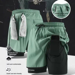 Men Running Shorts Gym Sports 2 in 1 Camo Quick Dry Workout Training Gym Fitness Jogging Short