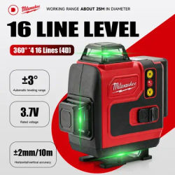 Milwaukee niveau Laser 16 lignes haute précision 360 niveau croisé horizontal lumière verte Laser