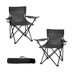 TEMU 2 X Folding Camping Chair Outdoor Portable Garden Folding Camp Chair With Cup Holder, Comfortable Beach Chair For Camping, Fishing, Parties, Barbecue