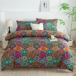 TEMU Bohemian Quilt Cover Set Of Three: 1 Quilt Cover And 2 Pillowcases, New Years Chinese New Year Valentine's Day To School