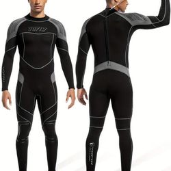 TEMU Vofiw Men's 3mm Neoprene Full Body Dive Suit - Long Sleeve, Breathable & Washable With Zipper Closure, Ideal For Snorkeling & Beach Sports, Durable Nylon Blend, Blac