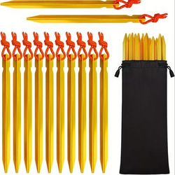 TEMU 12pcs Y-shaped Lightweight Metal Tent Pegs - 7 Inch Stakes With Reflective Rope For Camping, Beach - Heavy Duty Aluminium Alloy