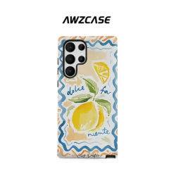 Art Lemon Painting Phone Case For Samsung Galaxy S20FE S23Ultra S24Plus Luxury Double-layer Two in One Back Cover Funda