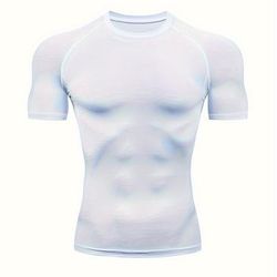 TEMU Men's High-elasticity Sports T-shirt - Breathable, Quick-dry, Short Sleeve, Red With Black Accents, Round Neck, 90% Polyester And 10% Spandex, Gym And Outdoor Activities, Gym Apparel