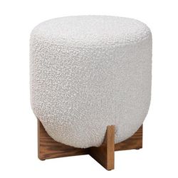Fisk Japandi Cream Boucle Fabric And Walnut Brown Finished Wood Ottoman Footstool by Baxton Studio in Grey Walnut Brown