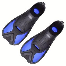 TEMU Pair Of Professional Freediving Fins For - Short Blade Lightweight Pp/tpe Training Fins With , White/blue Accents - Unisex Adult Diving & Swimming Fins For All Skill Levels (14+)