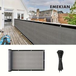 TEMU Emekian Balcony Privacy Screen Fence, Privacy Fence Shielding Cover Grid Windbreak Fence Sunshade Cloth With Rivet Uv Protection, Suitable For Apartments, Backyards, Swimming Pools, 1pc, Gray
