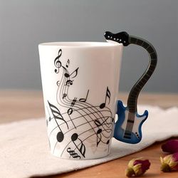 TEMU 1pc 250ml/8.45oz Electric Guitar Mug Novelty Mug With Guitar Ceramic Cup Suitable For Hot And Cold Drinks Ideal For Home Shop Etc. Unique Creative High-quality Reusable Gift
