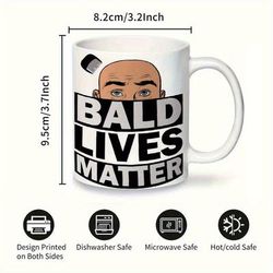TEMU 1pc Bald Lives Humorous Coffee Mug - Text & Cartoon Design, White Durable Mug For Daily Use, For & Women To Embrace , Booster, Design