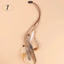 2 Bohemian style faux feather hair clips with wooden beads and tassels, women's textile polyester fiber feather hair accessories