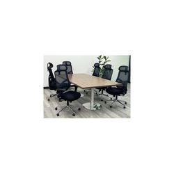 8'x4' Modern Walnut Rectangular Conference Table w/ Six Mesh Back Chairs with Headrests