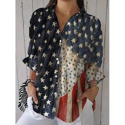 Giorno dell'Indipendenza Maglietta Patriottica da Donna Grafica Bandiera Vintage Tropicale Elegante Top Regolari Lavoro Quotidiano Stampa Maroon Nero Bianco Giallo Blu Autunno