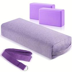 TEMU 4pcs Yoga Bolster Pillows Blocks With Strap Set, Comfortable Meditation Pillow For Non Slip Reusable Yoga Blocks For Balance, Pilates